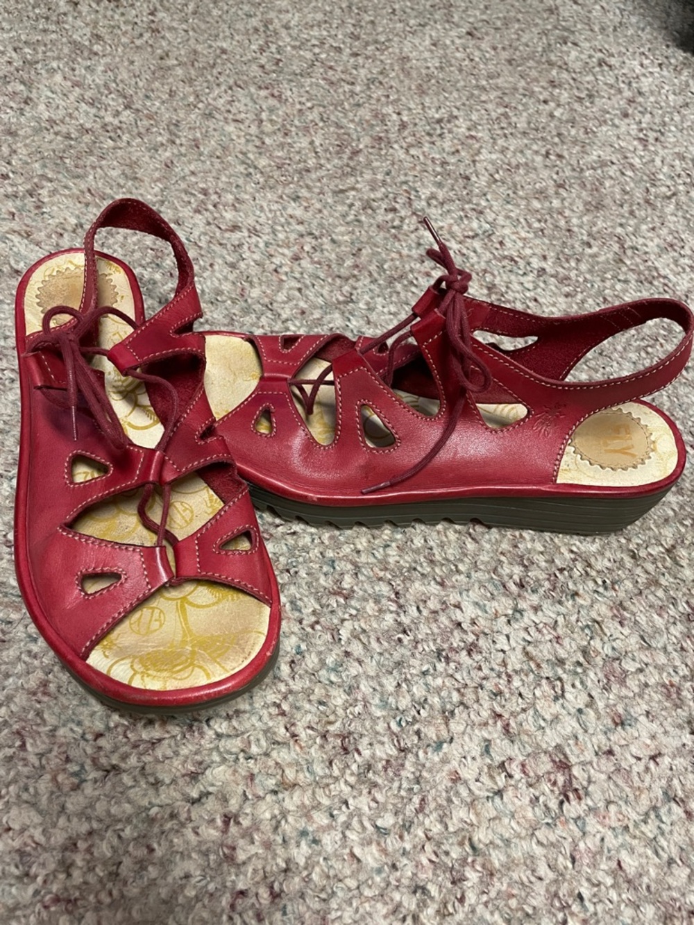 Fly London Women's Red Lace-Up Cutout wedge heel Sandals-